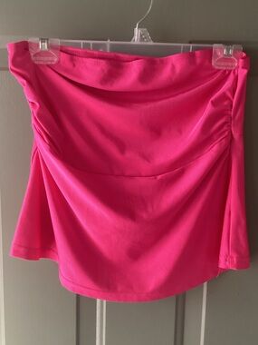 ruched bright pink strapless top